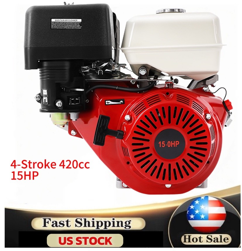 4-Stroke 420cc 15HP OHV Horizontal Shaft Gas Engine Recoil Start Go Kart Motor