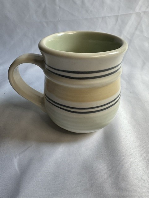 Pfaltzgraff Rio Cream Stripe Stoneware Pottery with green interior coffee mug