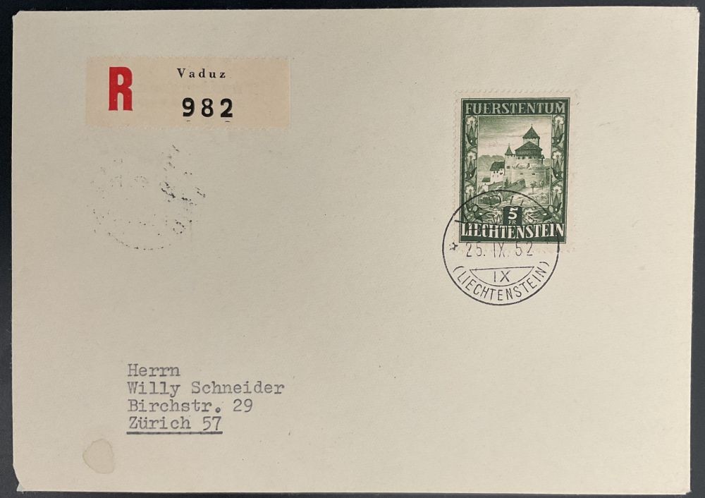 LIECHTENSTEIN 1952 309 FDC First Day Cover FLAWLESS (H7739