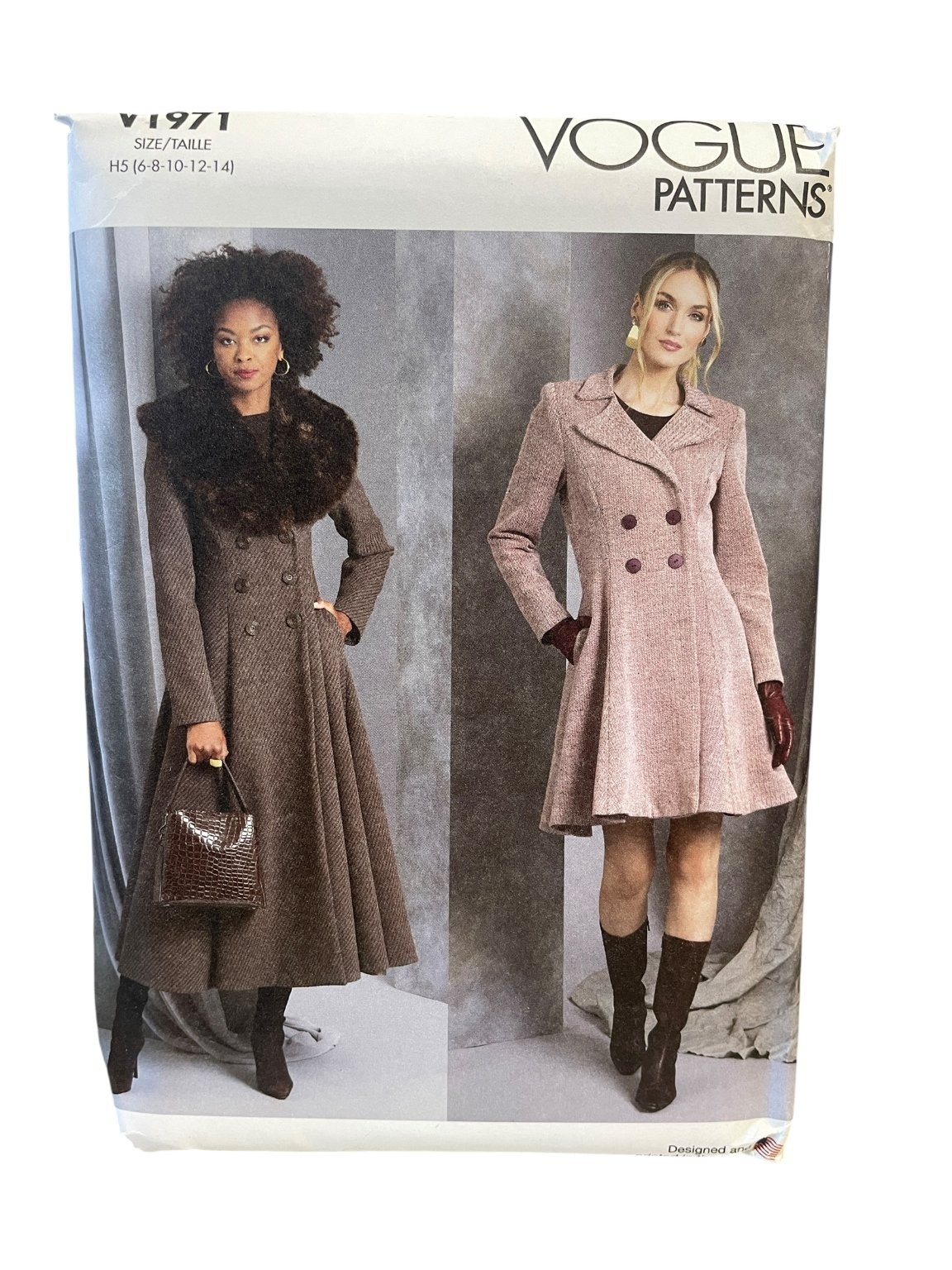 Vogue Patterns V1971 Misses\' Coat H5 (6-8-10-12-14) Lined Double-Breasted