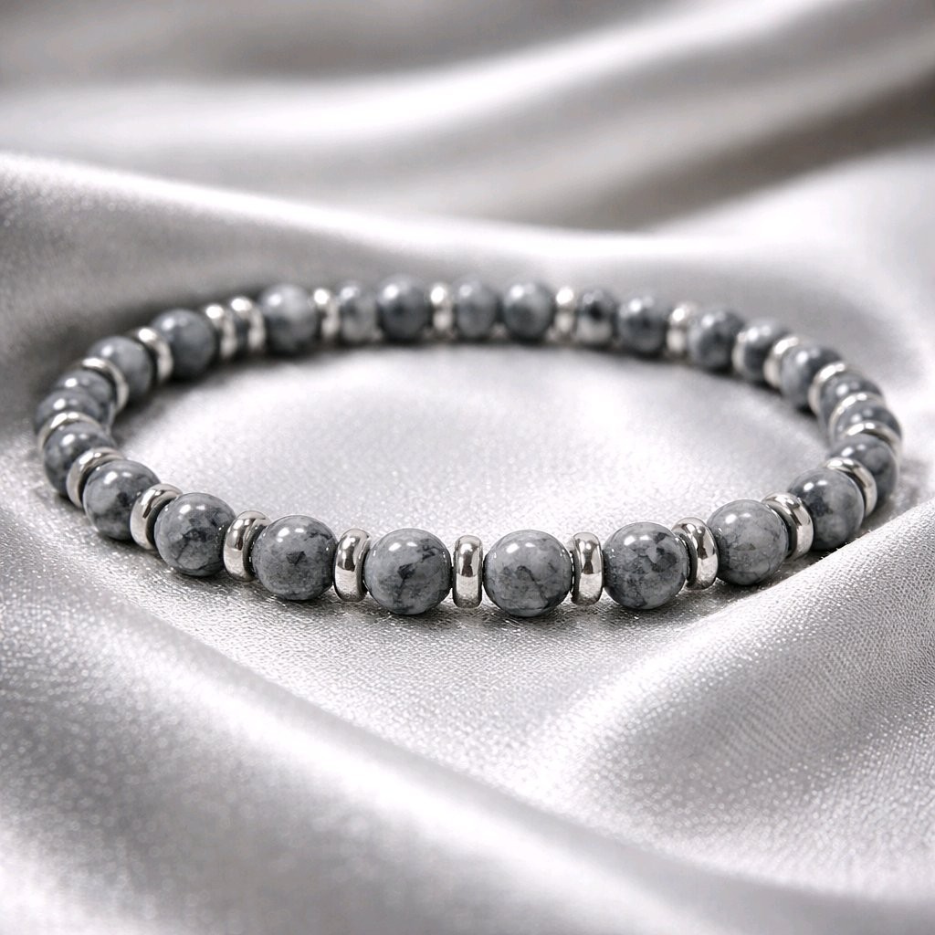 Natural grey jasper gemstone&stainless steel men\'s women\'s bracelet