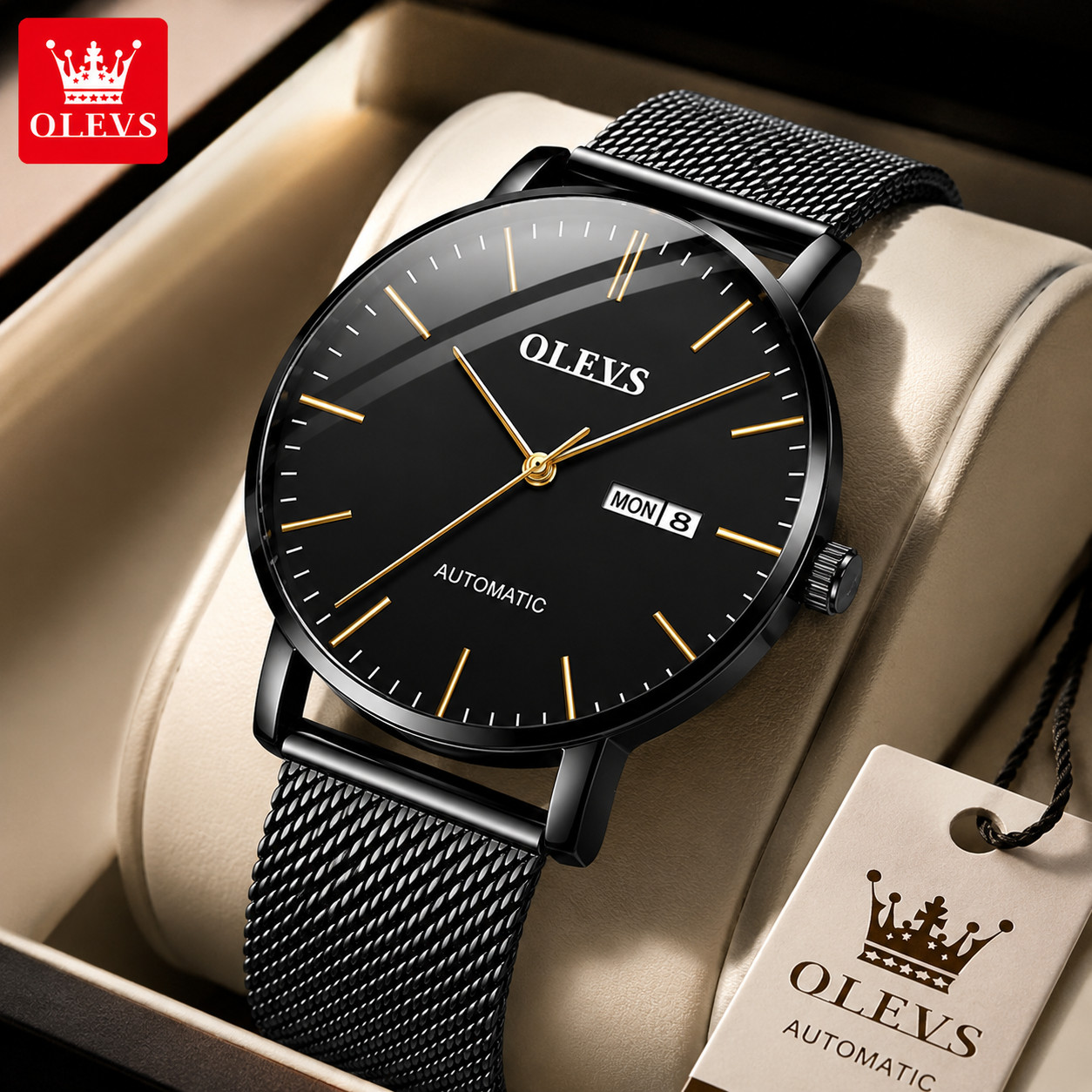Automatic Mechanical Waterproof Watch OLEVS Luxury Date Men\'s Men Strap