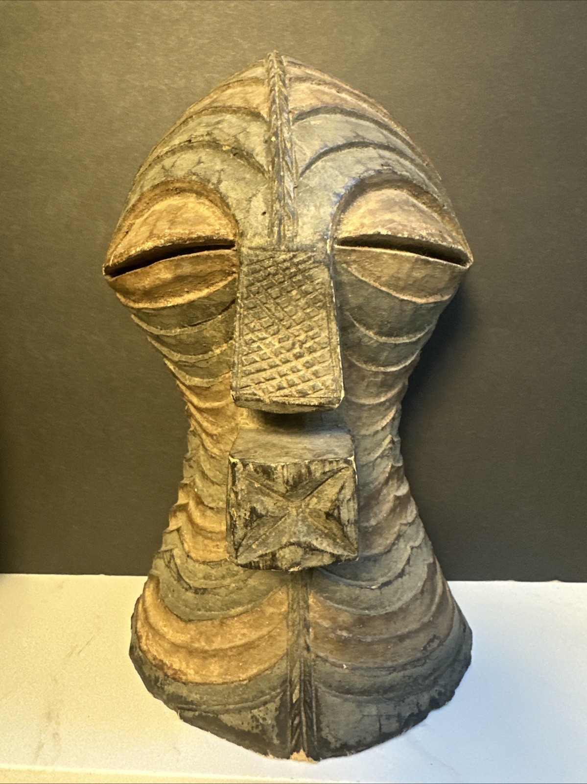 African Art Songye Kifwebe Helmet Mask Congo DRC Hand Carved Tribal Decorative
