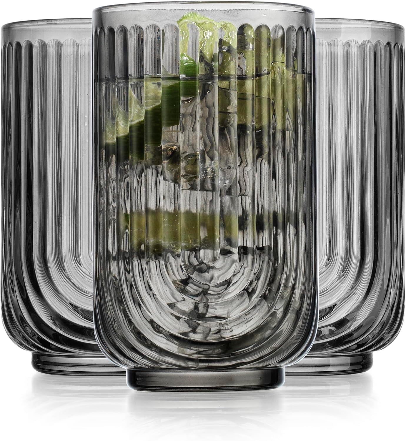 Glaver'S Vintage Glassware - Art Deco Ribbed Drinking Glasses, U-Shape Arch Desi Glaver'S Vintage Glassware - Art Deco Ribbed Drinking Glasses, U-Shape Arch Desi
