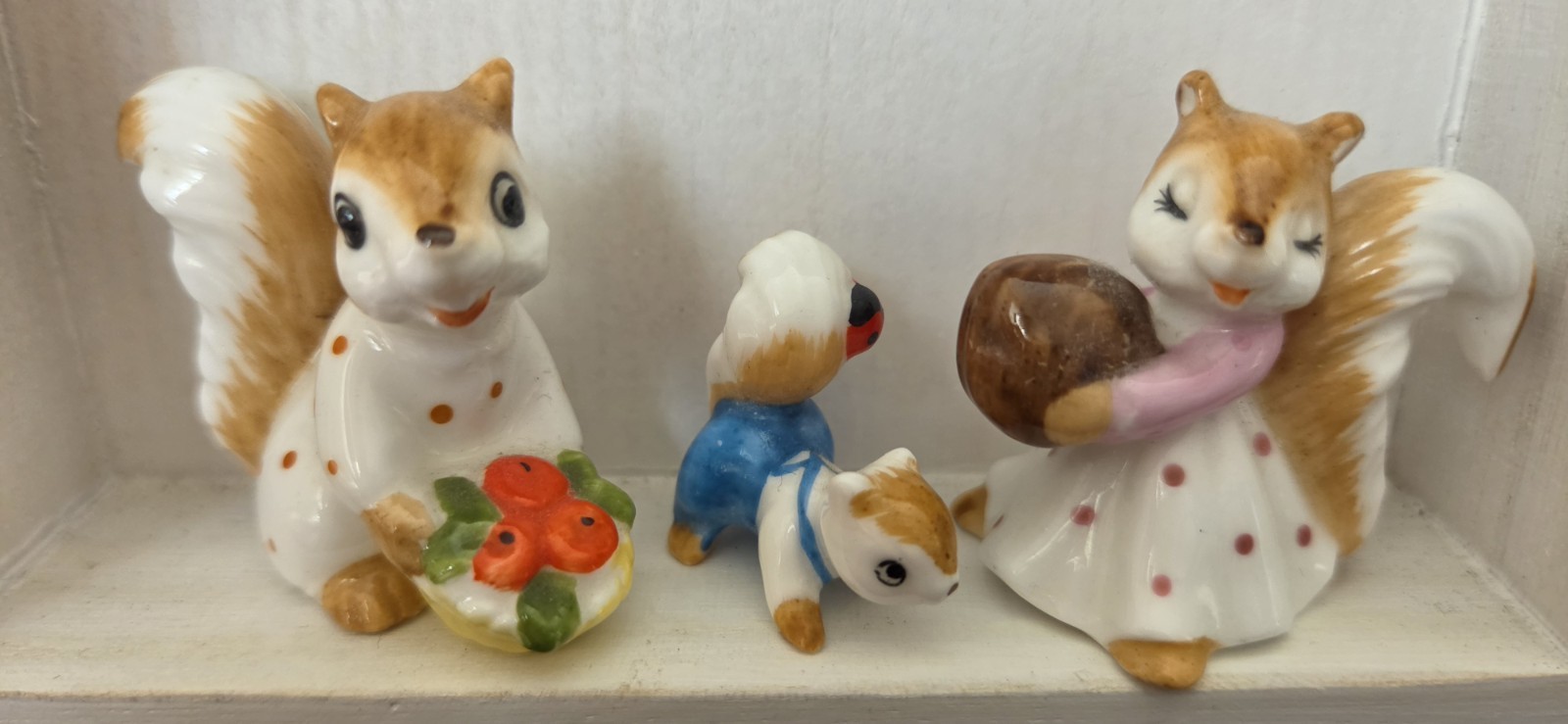 Vintage Napcoware Bone China Miniature Squirrel Family Figurines Set 3 Japan MCM