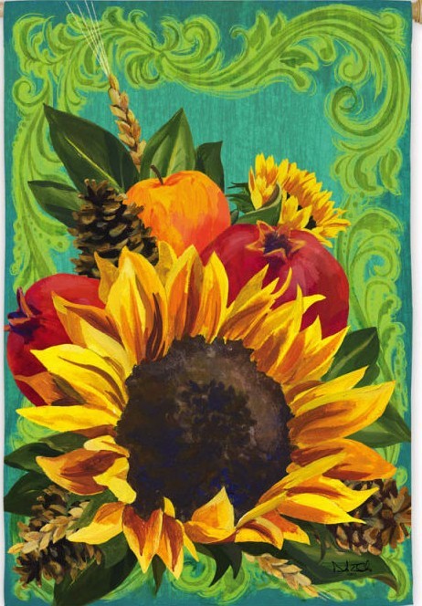 NEW EVERGREEN FALL AUTUMN GARDEN FLAG FLORAL SUNFLOWER HARVEST 12.5 x 18