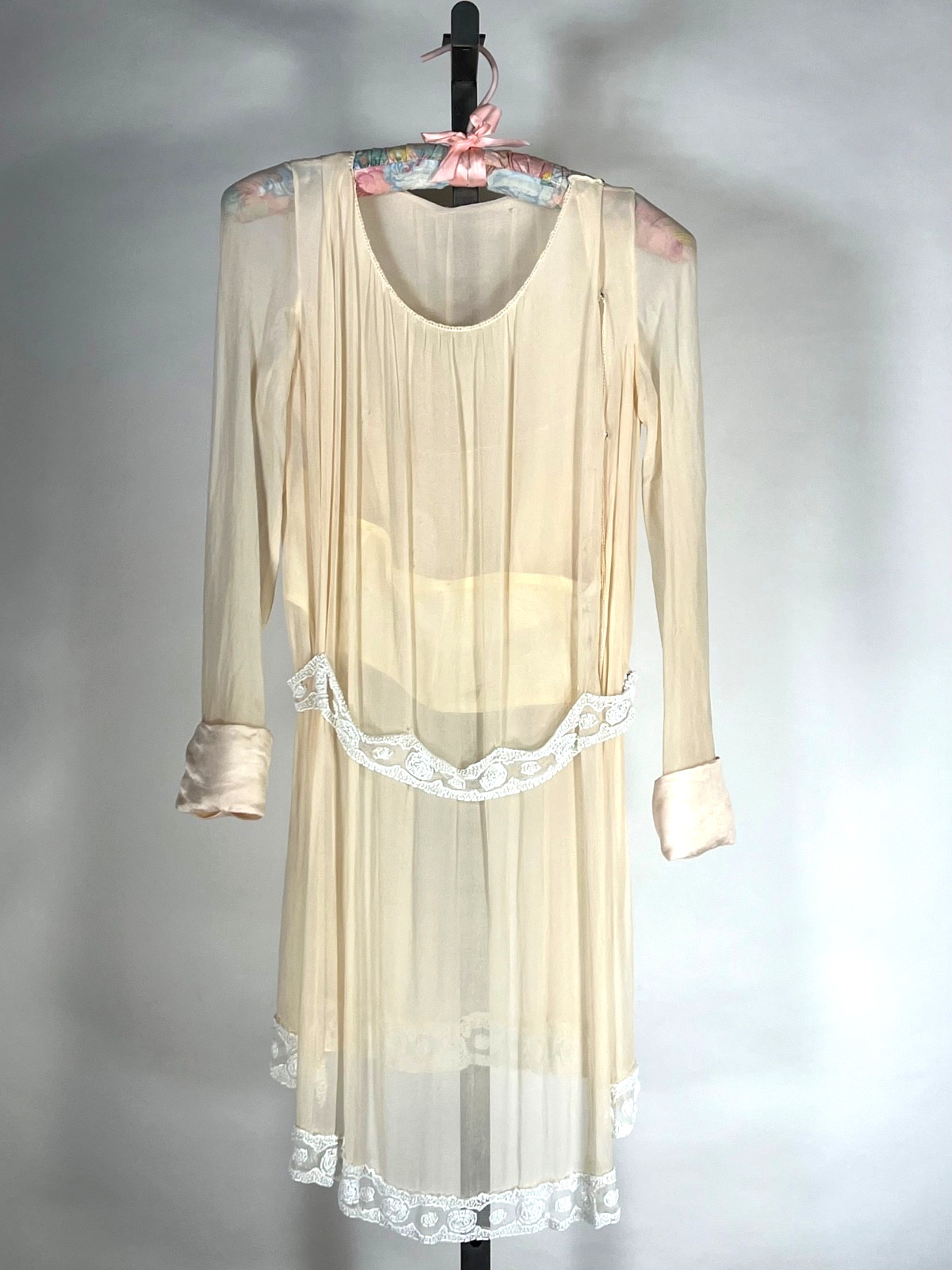 Antique 1910\'s -20\'s ivory silk bridal top blouse with satin cuffs & white beads