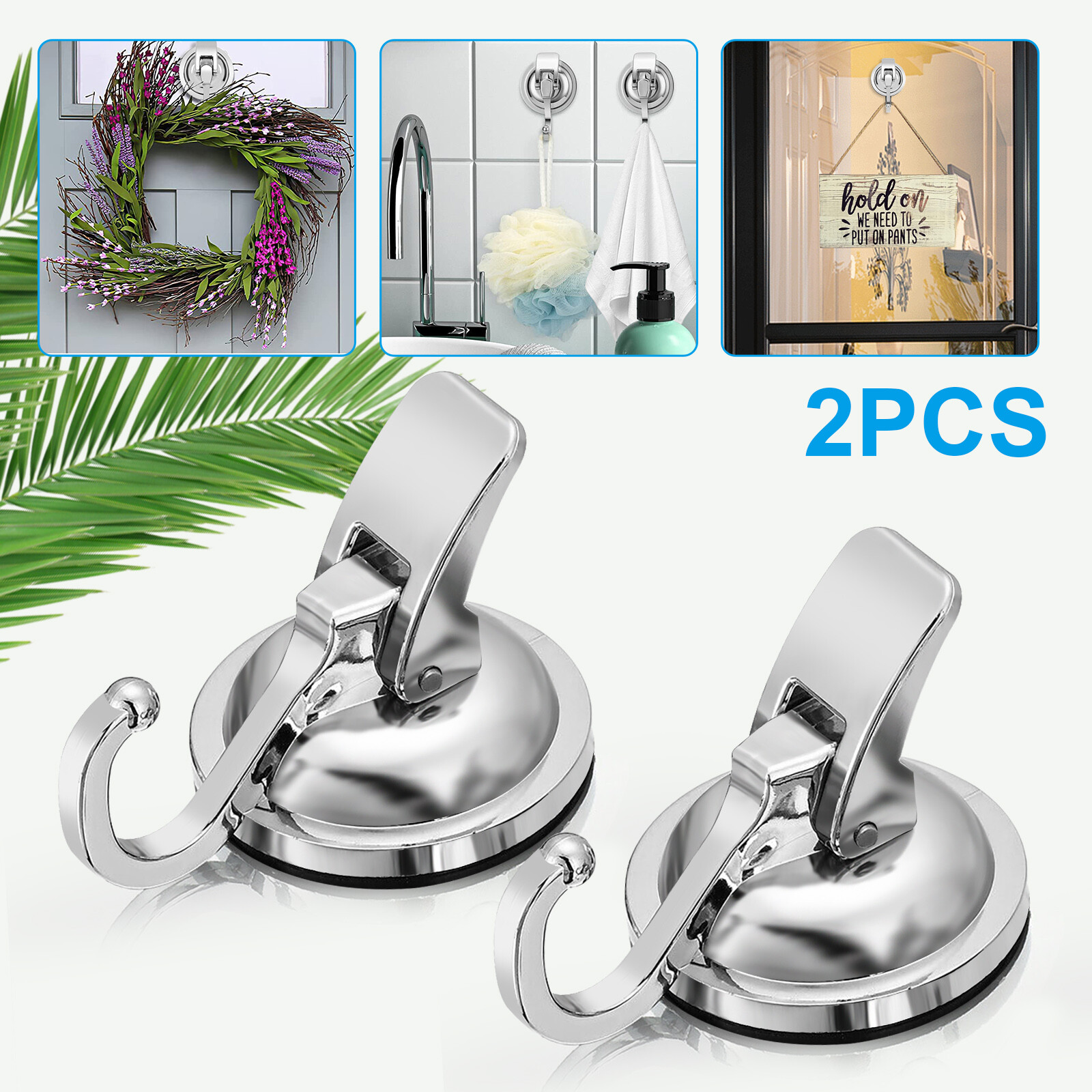 2PCS Heavy Duty Strong Suction Cup Hooks Waterproof Wall Hanger Kitchen Bathroom 2PCS Heavy Duty Strong Suction Cup Hooks Waterproof Wall Hanger Kitchen Bathroom