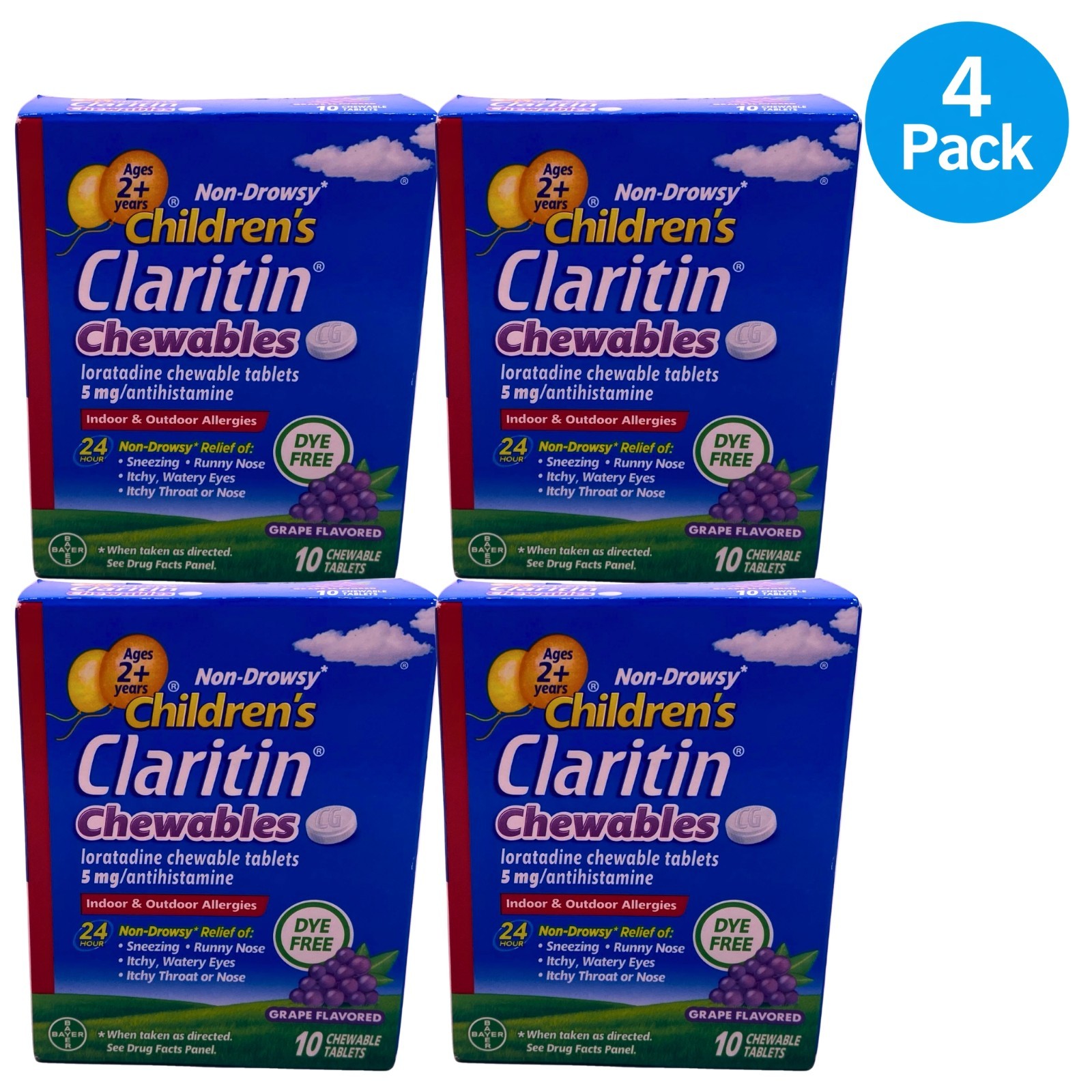 Children\'s Claritin Chewables Allergy Relief Grape Dye Free 4 Pack Exp 06/27 New
