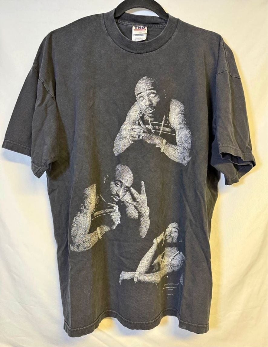Vintage 90s 2Pac Triple Graphic Rap Tee Tornado Activewear Size XL Grail