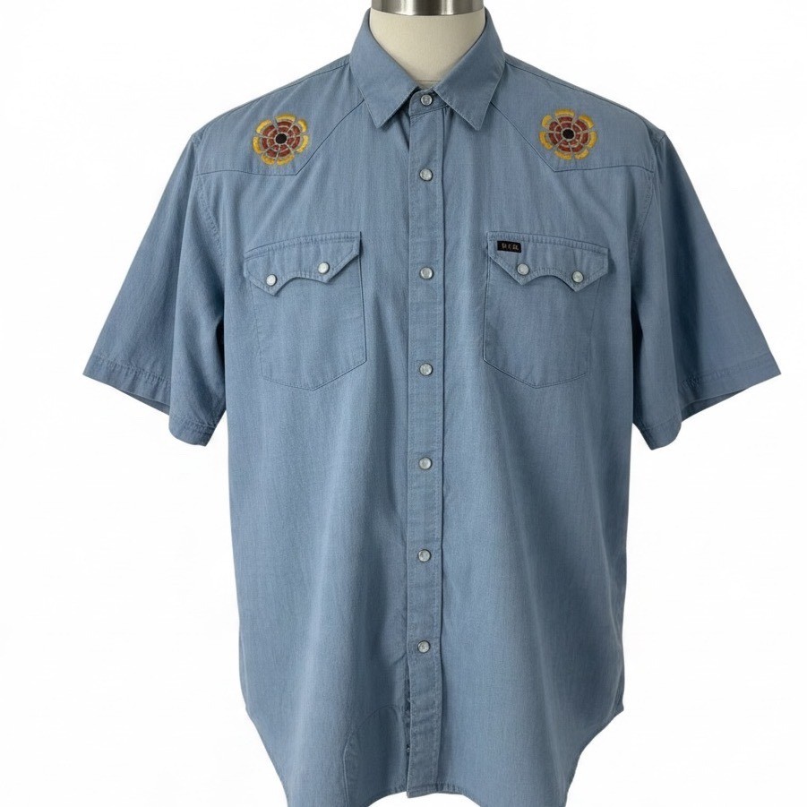 Howler Brothers Crosscut deluxe Mens Large Blue Embroidered Western Pearl Snap