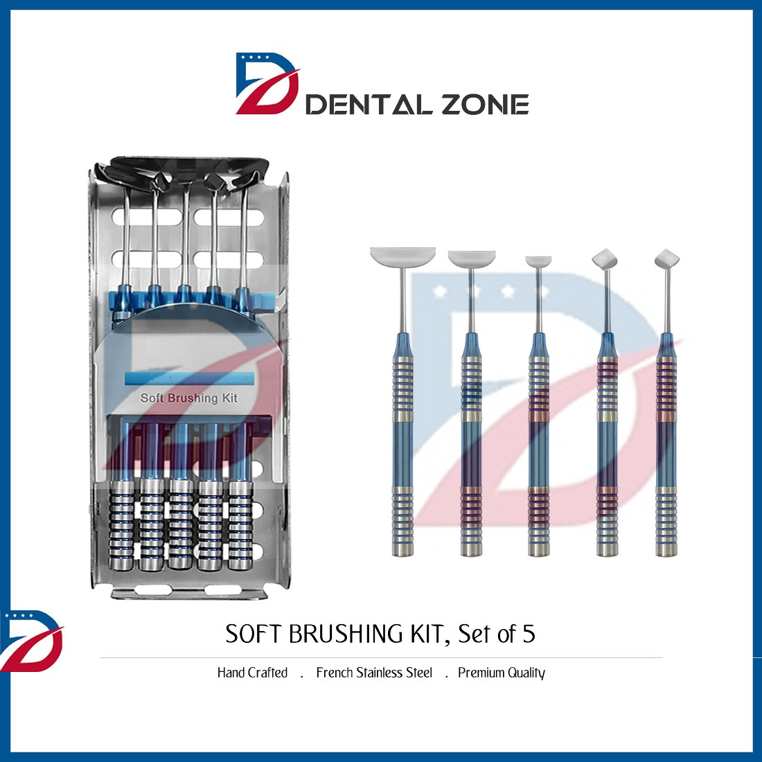 SOFT BRUSHING KIT DENTAL IMPLANT INSTRUMENTS WITH CASSETTE *SET OF 5*