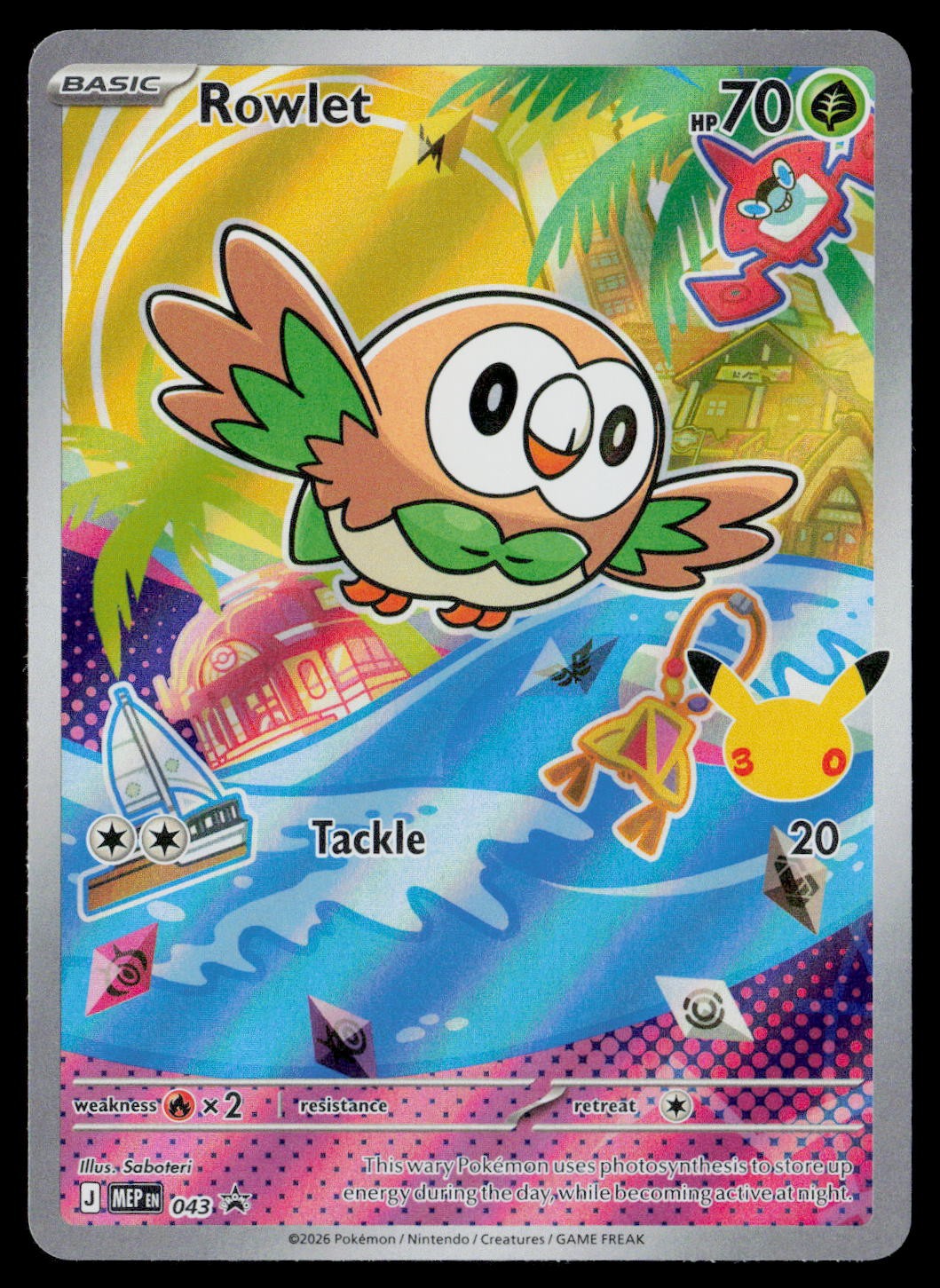 Rowlet MEP 043 First Partner Illustration Rare Promo Pokemon 30th Anniversary NM Rowlet MEP 043 First Partner Illustration Rare Promo Pokemon 30th Anniversary NM