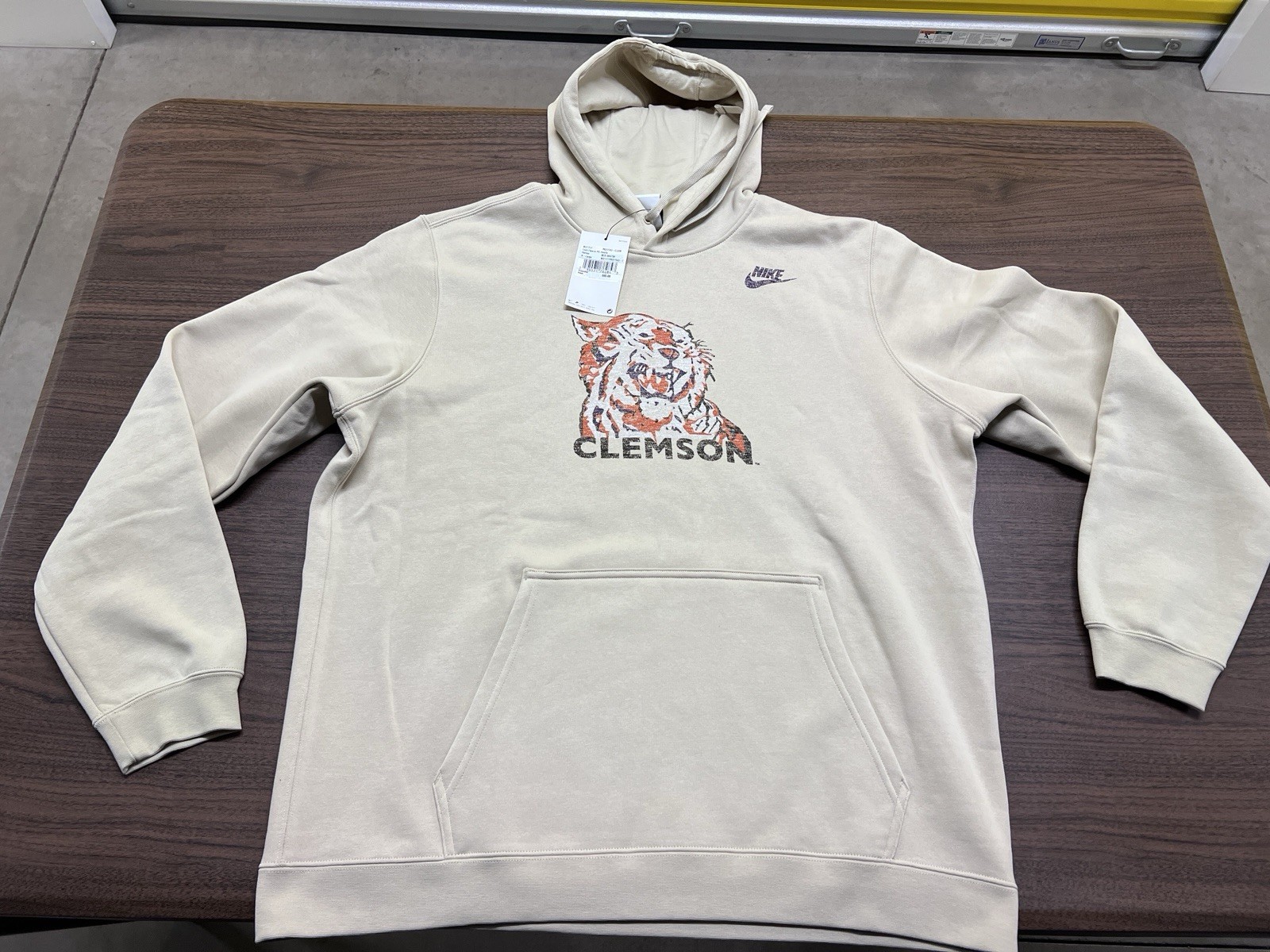 Clemson Tigers Beige Club Fleece Hoodie Sweatshirt - Nike - XL - NWT