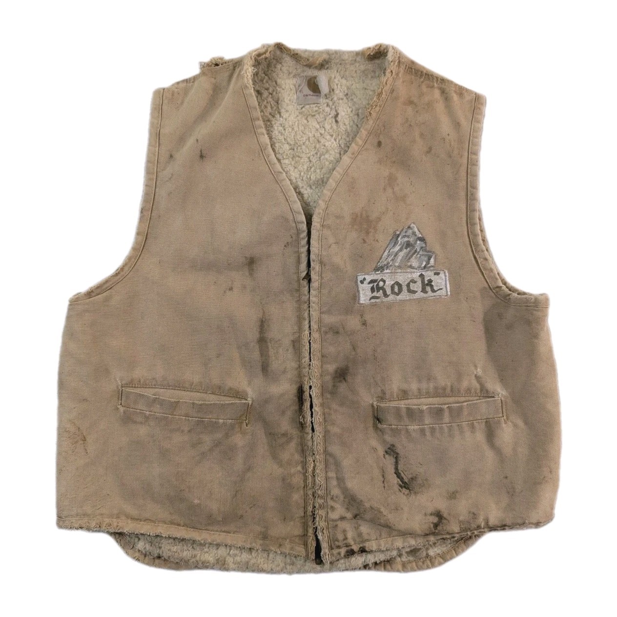 Vtg 70\'s Carhartt Sherpa Lined Brown Canvas Workwear Vest Size XL THRASHED USA