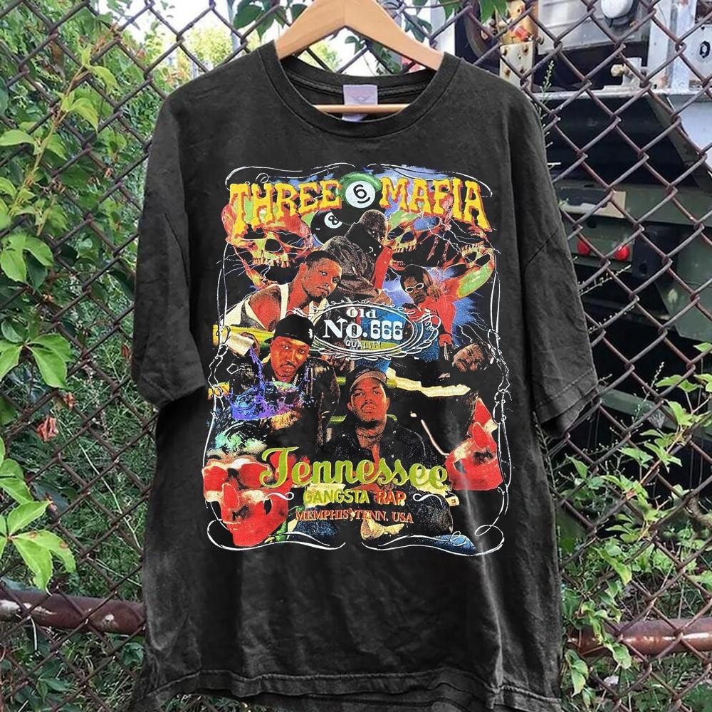 Vintage Three 6 Mafia Reprint Gift Funny Black All Size 20D1401