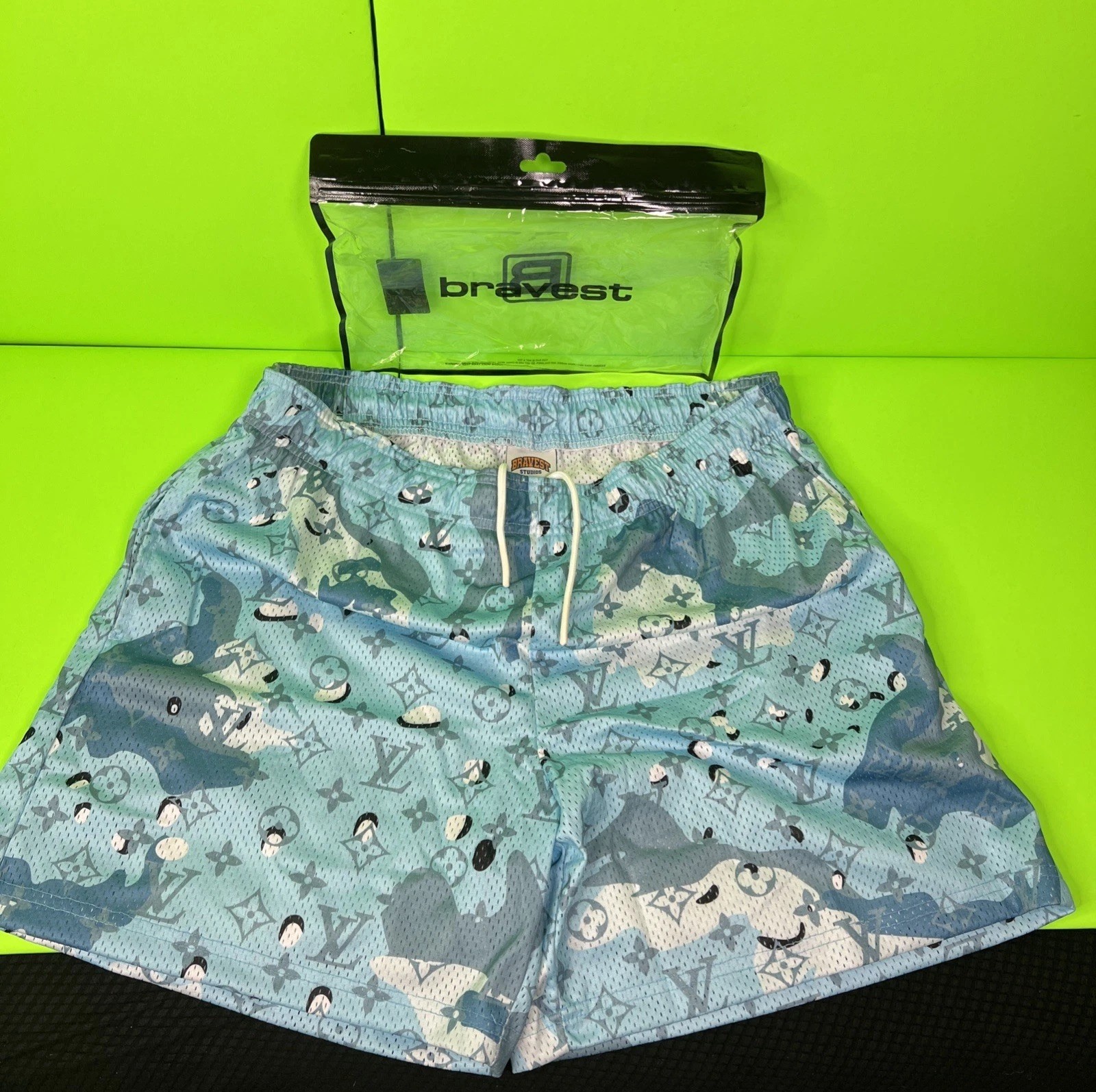 Bravest Studios CAMO Monogram Designer L.V Mesh Shorts SZ XL -NEW -SAME DAY SHIP