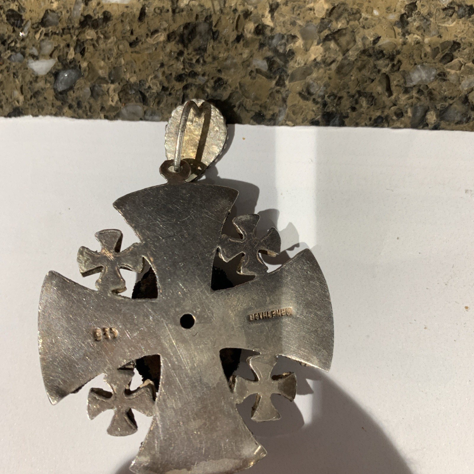 Vintage Jerusalem 995 Sterling Silver Black Stone Cross Pendant Vintage Jerusalem 995 Sterling Silver Black Stone Cross Pendant