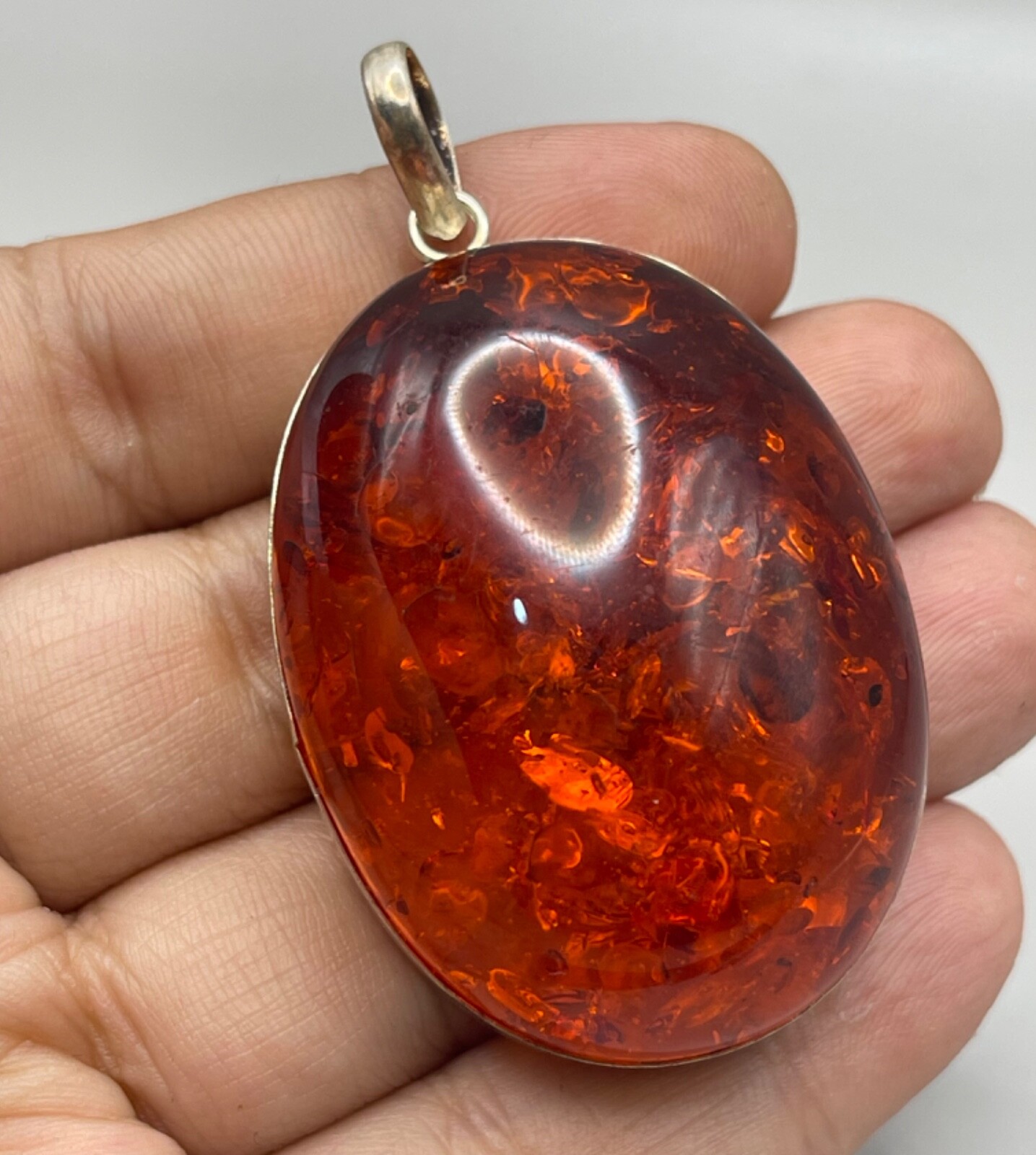 Wonderful solid Silver Stunning amber Unique vintage Pendant