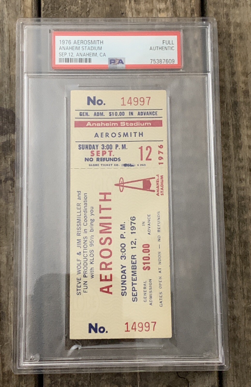 (PSA AUTHENTIC) 1976 AEROSMITH “FULL TICKET” ANAHEIM STADIUM *UNDER-GRADED🔥