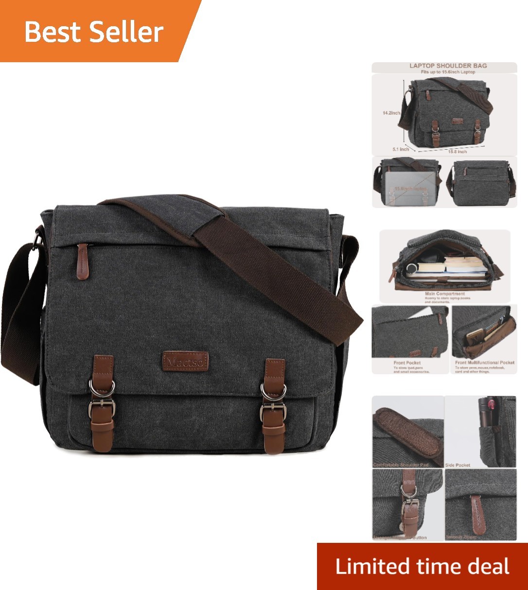 Adjustable Vintage Satchel Messenger Bag - Perfect for Work, College & Travel