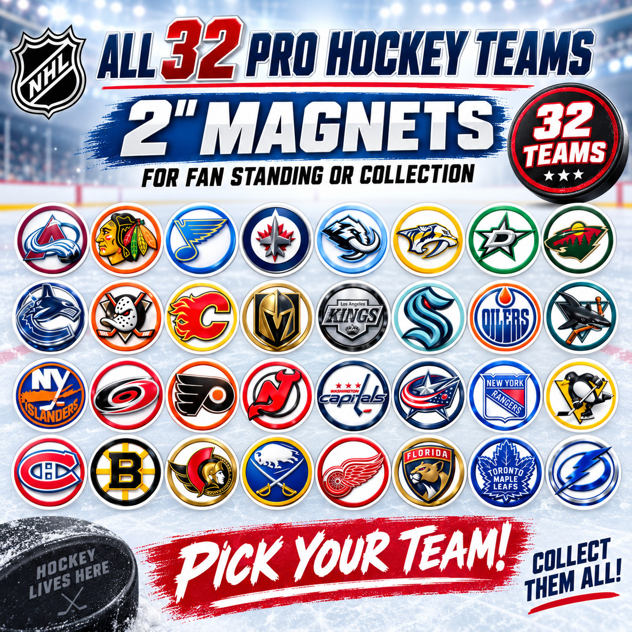 NEW Handmade Hockey Team Magnets 2