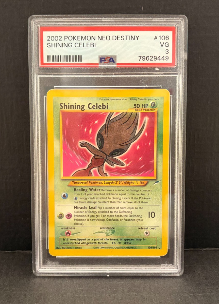 Shining Celebi Unlimited 106/105 Neo Destiny Holo PSA 3 VG Pop 148 Shining Celebi Unlimited 106/105 Neo Destiny Holo PSA 3 VG Pop 148
