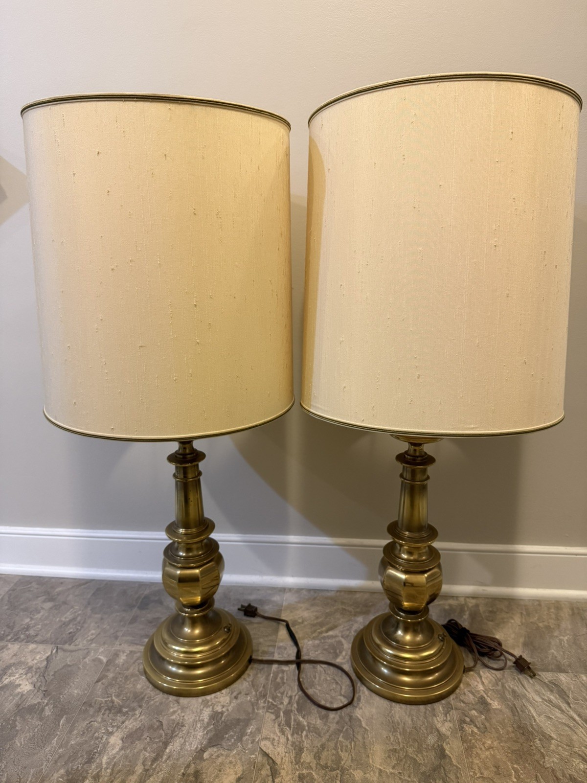 VTG-(2)Collector’s Quality 34” Stiffel Solid Brass Table Lamps Hollywood Regency