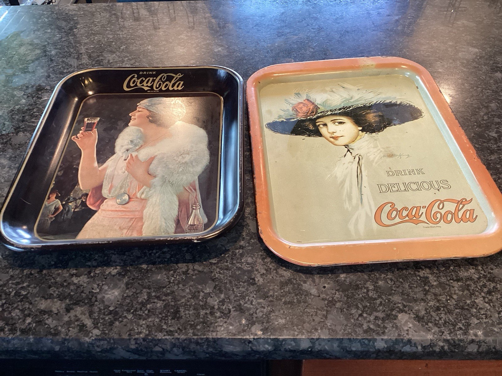 Two Vintage Coco Cola Metal Trays