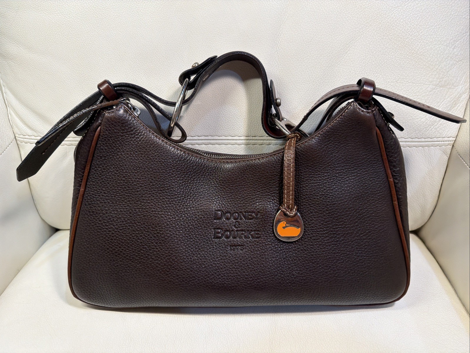 Vintage Dooney & Bourke USA Brown Pebbled Leather Hobo Shoulder Bag