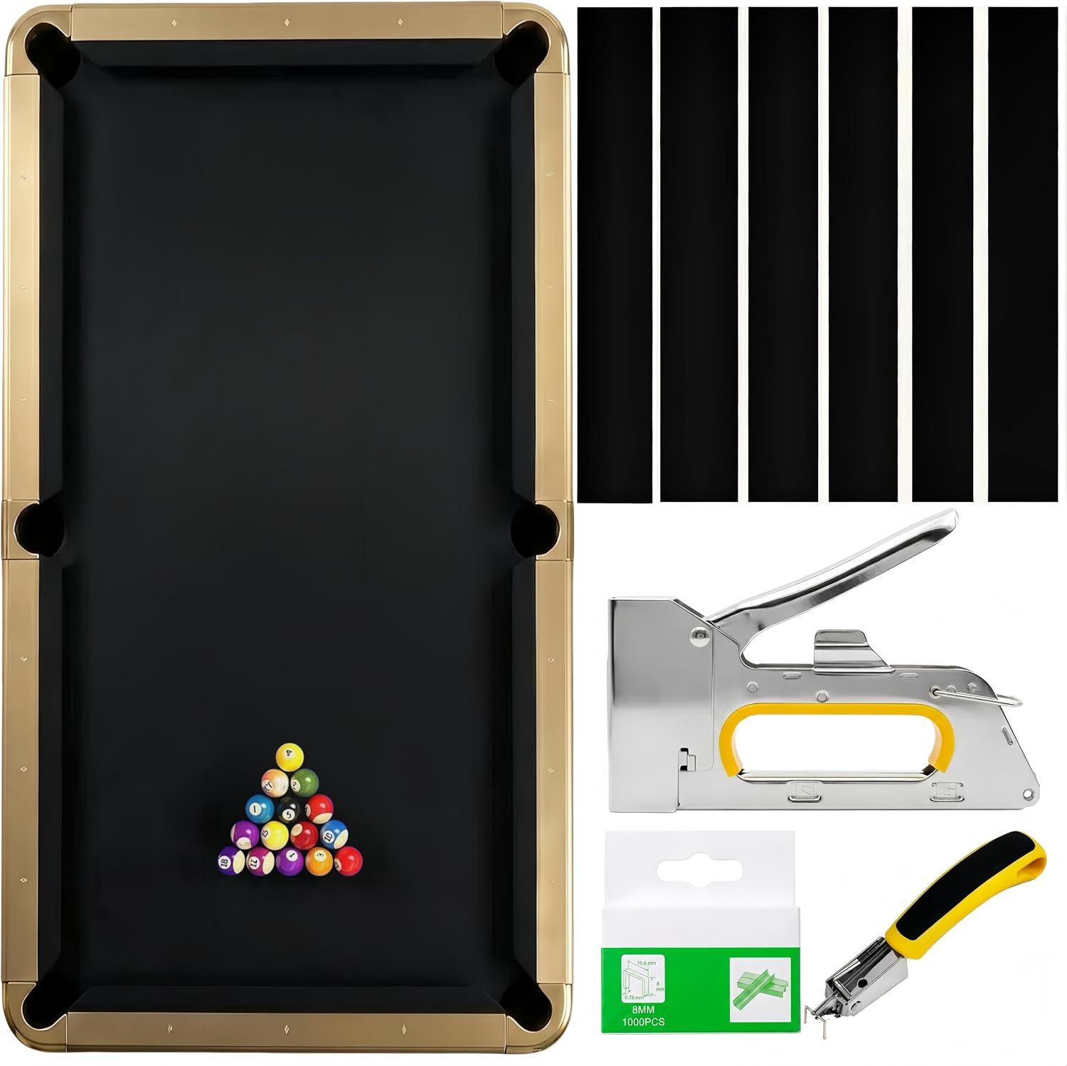 Professional Billiard Cloth Pool Table Felt Replacement Kit with 6 Pre-Cut Cushi Professional Billiard Cloth Pool Table Felt Replacement Kit with 6 Pre-Cut Cushi