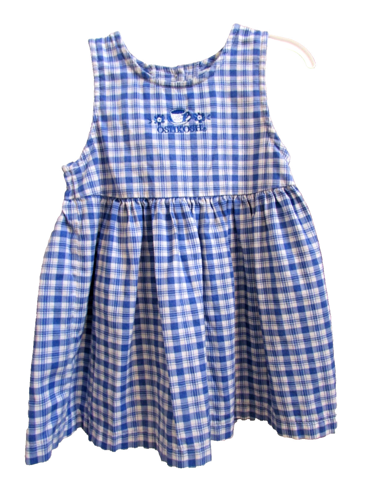 Vintage 90s Osh Kosh B Gosh Blue denim Gingham Tea Coffee Floral Dress 3T-NWOT