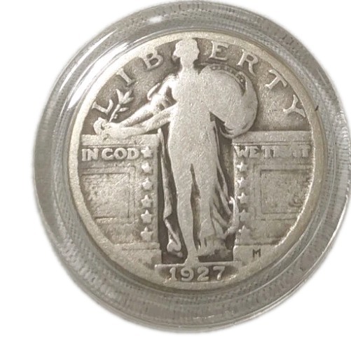 1927 Standing Liberty Quarter Silver GOOD/VeryGood FULL DATE Free Post Tracking 