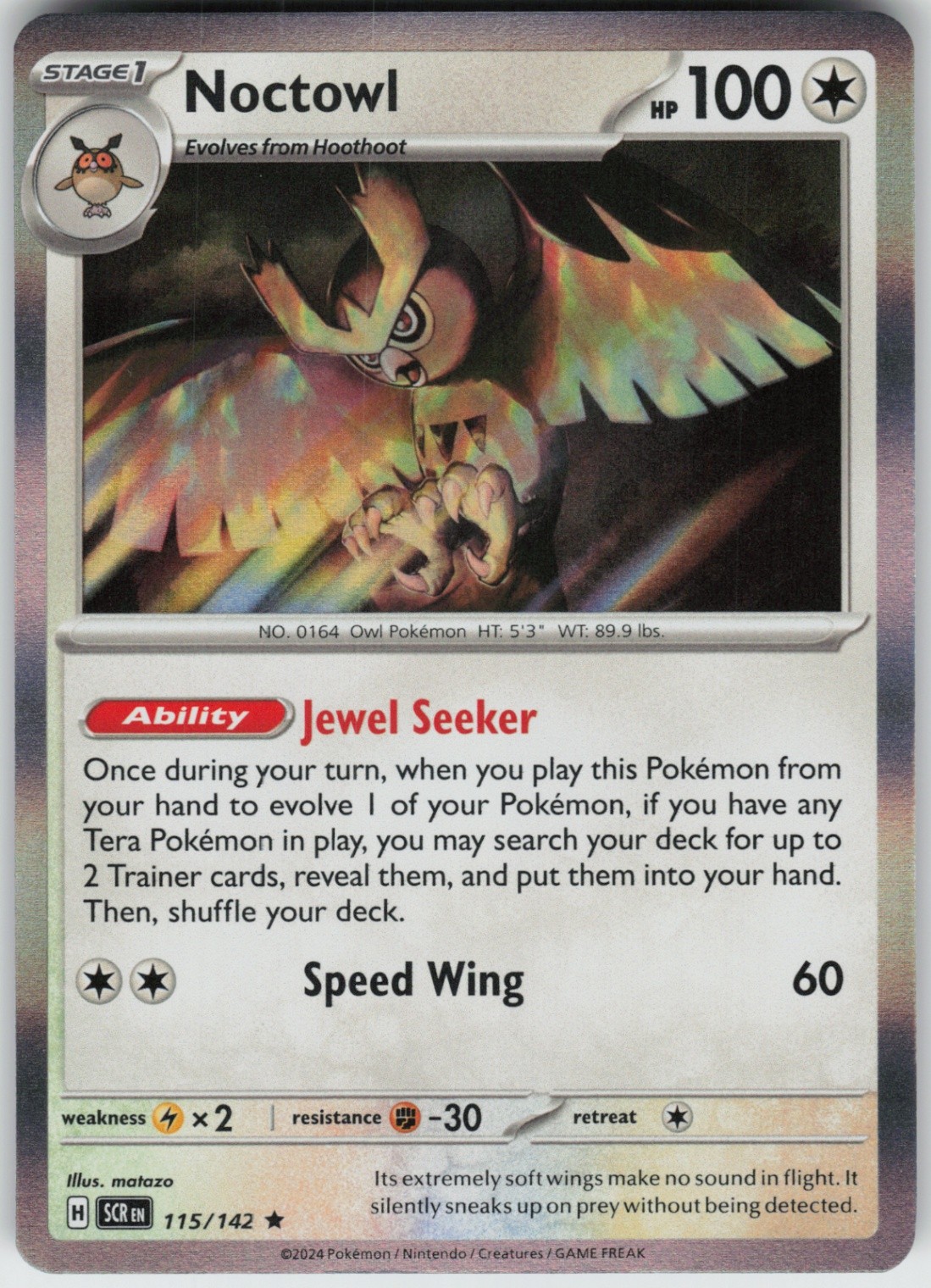 Holo Foil Noctowl 115/142 Rare SV07: Stellar Crown