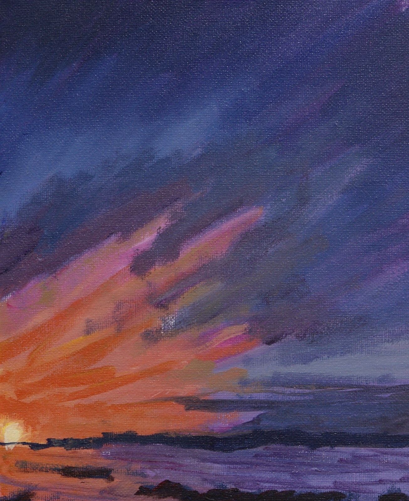 ShawNshawN Original painting -  8x10 sunset ocean sea purple orange yellow