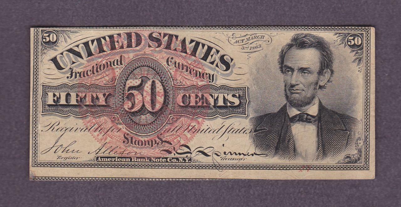 1869-75 50¢ BEAUTIFUL CRISP UNC LINCOLN SCARCE RED PLATE #27 U.S. Fractional