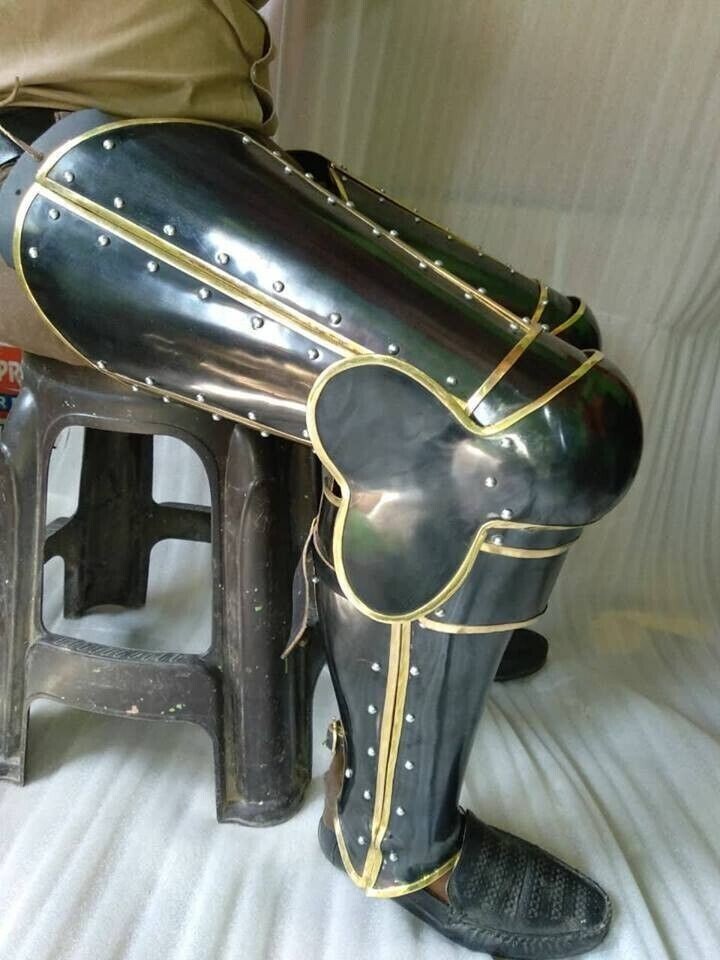 18GA Steel & Brass Medieval Leg Armor Protection For Battle Leg Guard 18GA Steel & Brass Medieval Leg Armor Protection For Battle Leg Guard