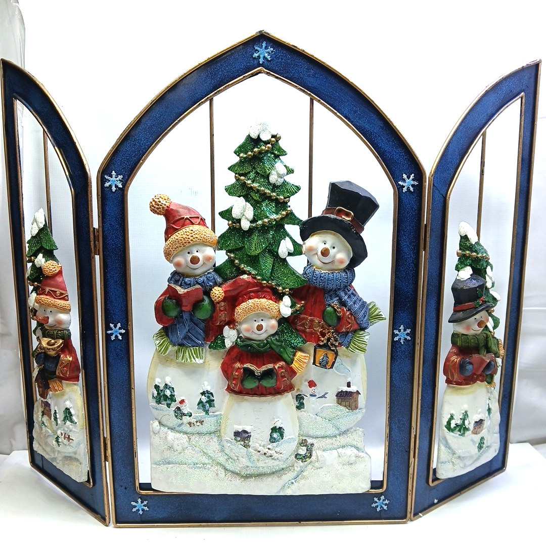 Vtg Kirkland\'s Christmas 3 Panel Screen Folding 3D Santa Snowmen Gifts 22”x16” Vtg Kirkland\'s Christmas 3 Panel Screen Folding 3D Santa Snowmen Gifts 22”x16”