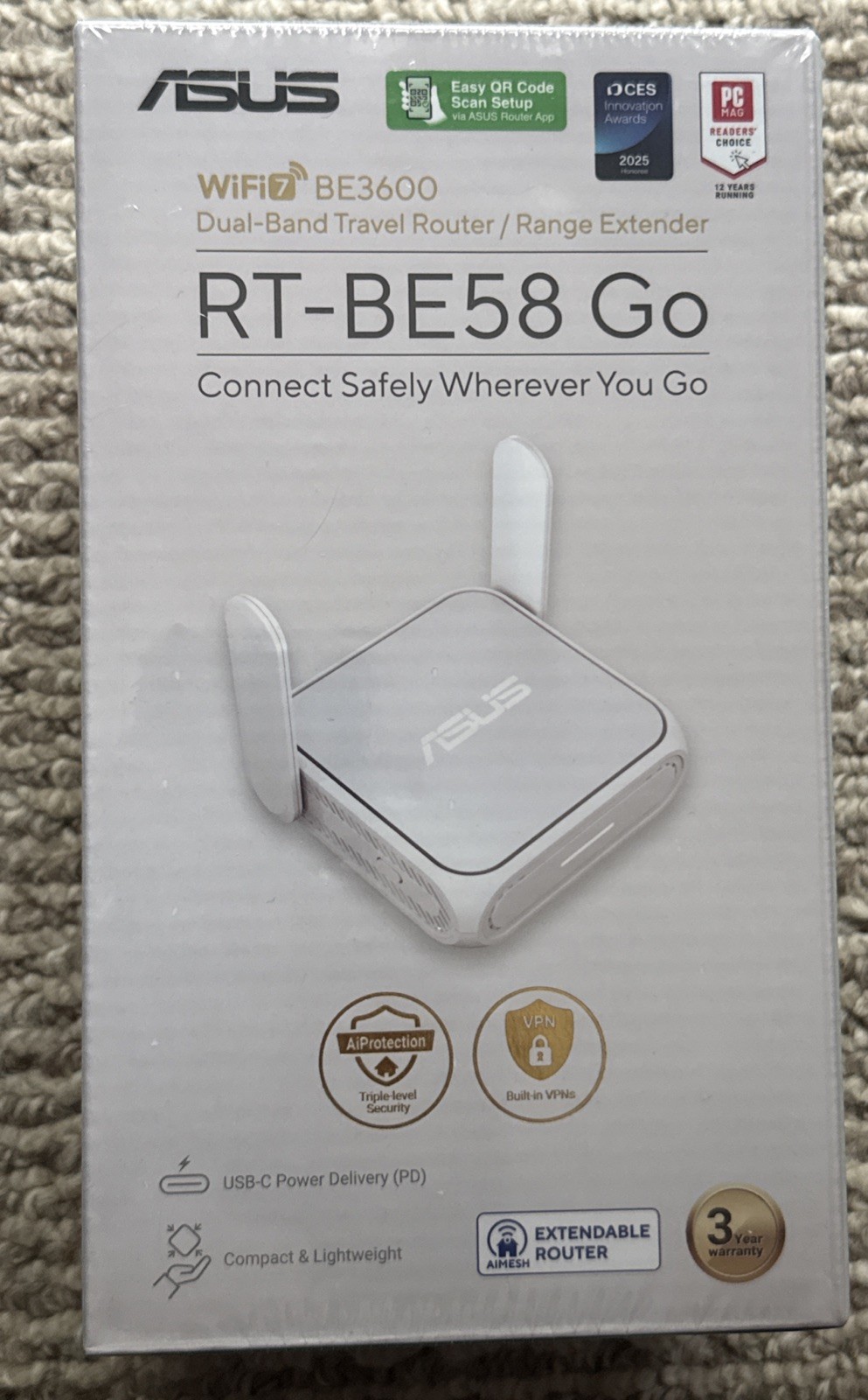 New ASUS BE3600 Dual Band WiFi 7 RT-BE58 Go Portable Travel Router and Extender New ASUS BE3600 Dual Band WiFi 7 RT-BE58 Go Portable Travel Router and Extender