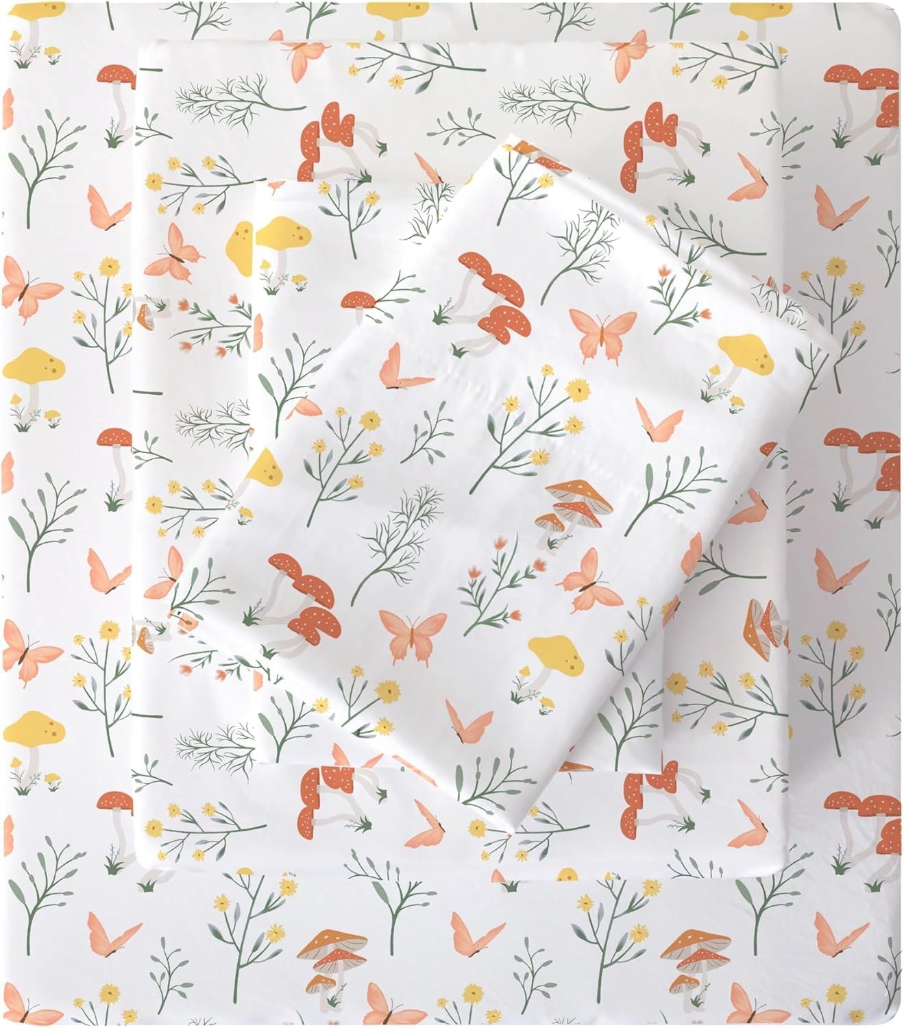 Vintage Butterfly Floral Queen Sheet Set - Soft Microfiber 4-Piece Ensemble