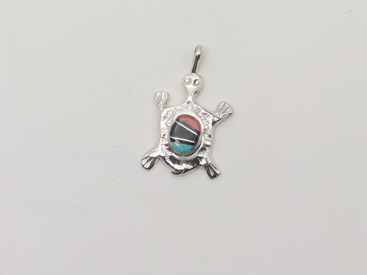 Arnold Maloney Navajo Turquoise Spiny Oyster Jet Sterling Turtle Pendant