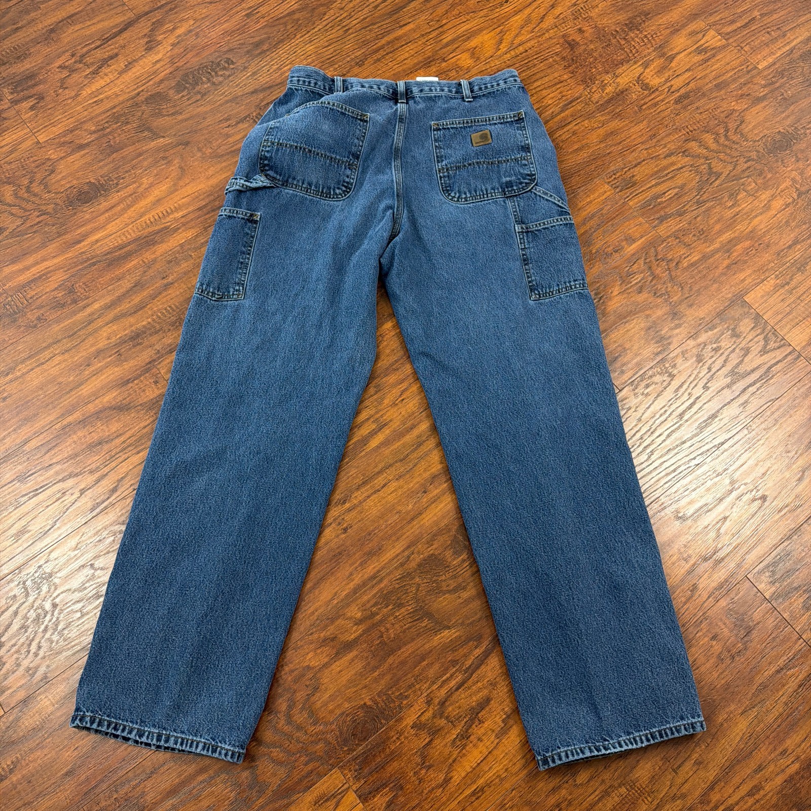 Carhartt Jeans Mens 36 Denim Carpenter Dungaree Medium Wash Utility Work B13