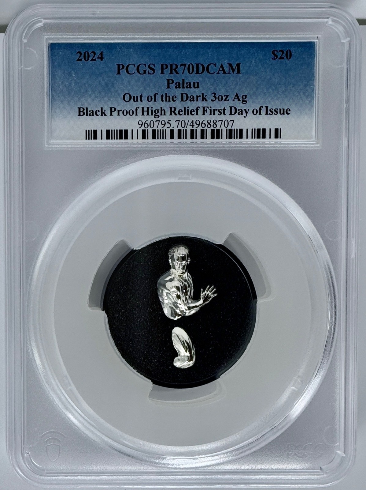 2024 Palau Silver 3 Oz $20 Out of the Dark Black Proof PCGS PR70 First Day Issue
