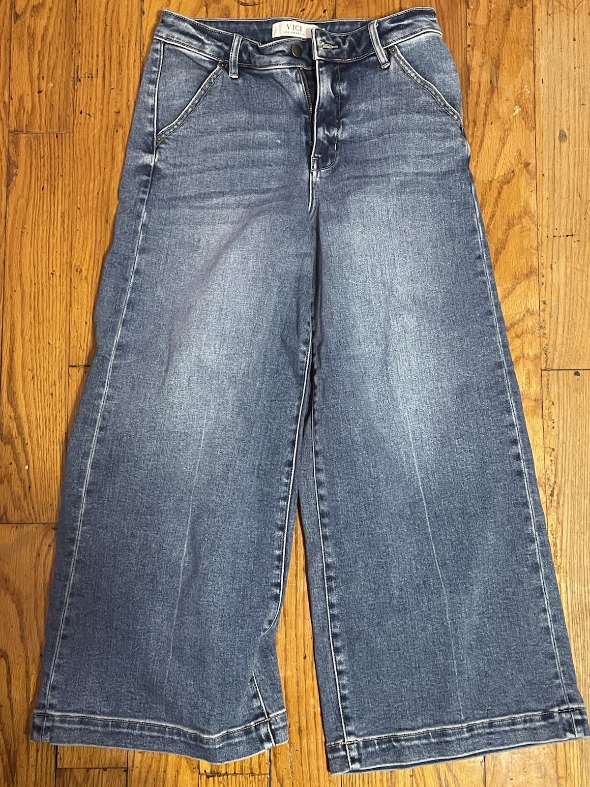 VICI Los Angeles Women\'s Size 27 Blue Stretch Wide Leg Jeans 93% Cotton Denim