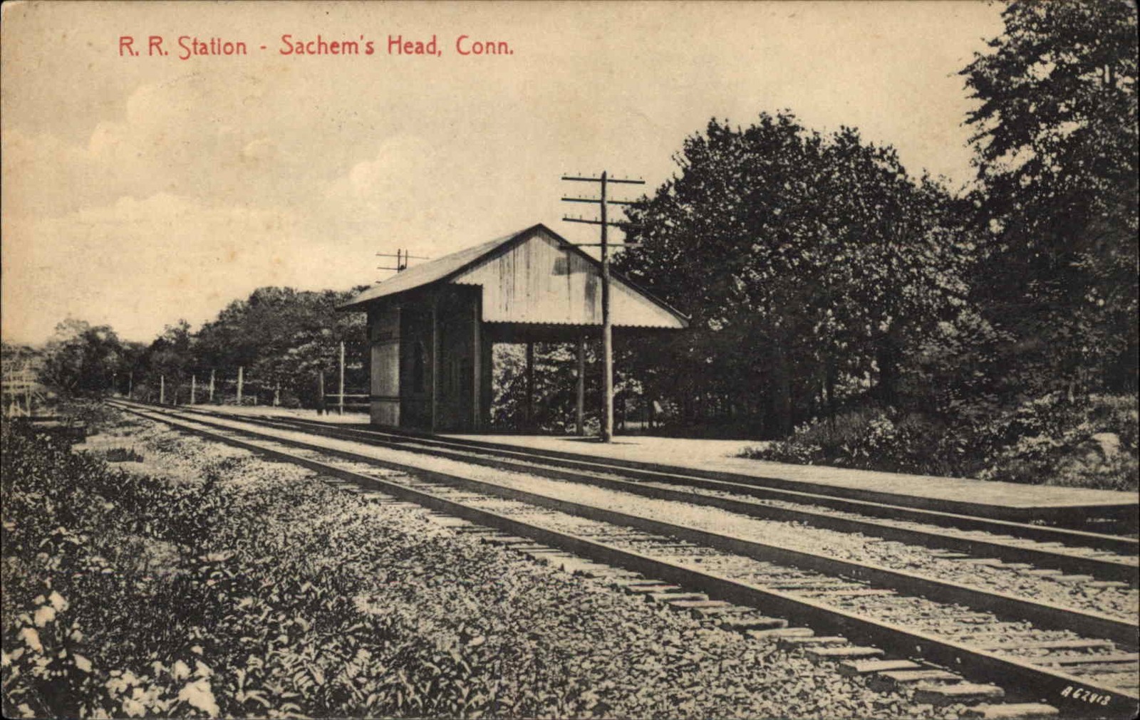 SACHEM\'S HEAD CONNECTICUT CT Railroad Train Station Depot Antique Postcard
