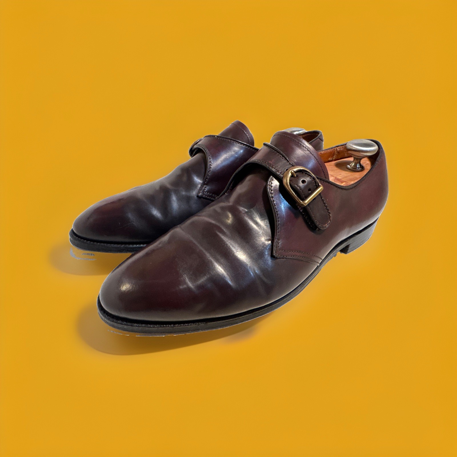 ALDEN 954 DARK BROWN SHELL CORDOVAN MONK STRAP PLAIN TOE SHOES SIZE 11