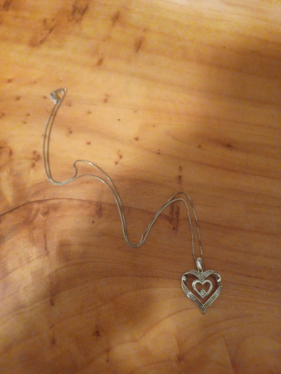 Vintage Italian 925 Sterling Silver Double Heart Diamond Accent Necklace 192 AR