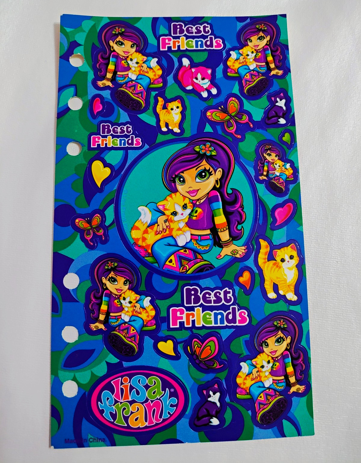 Vintage Lisa Frank Girl With Cat Valerie\'s Sticker Sheet From Mini Binder