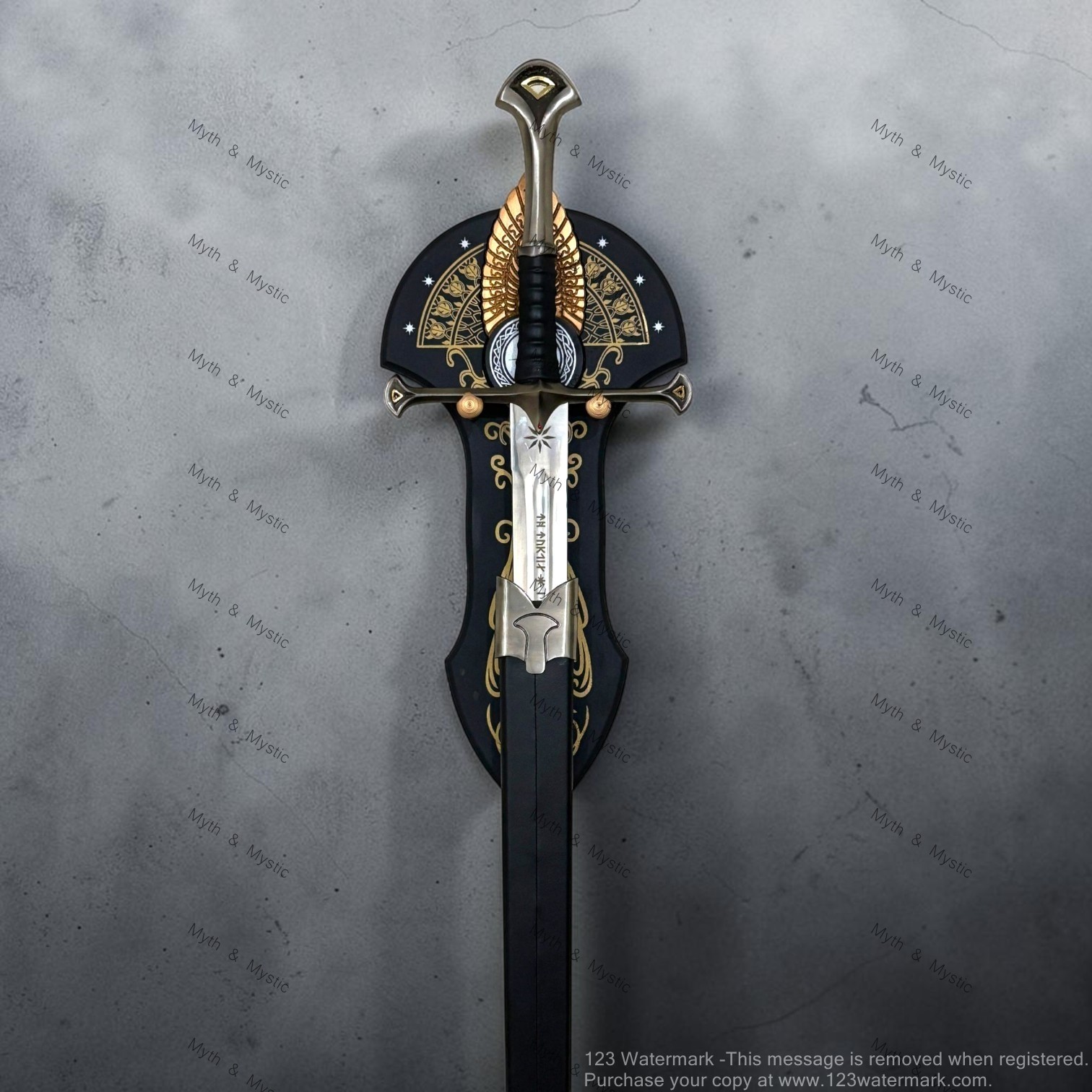 Anduril Narsil Sword King Elessar Replica Lord of the Rings w Premium Wall Mount