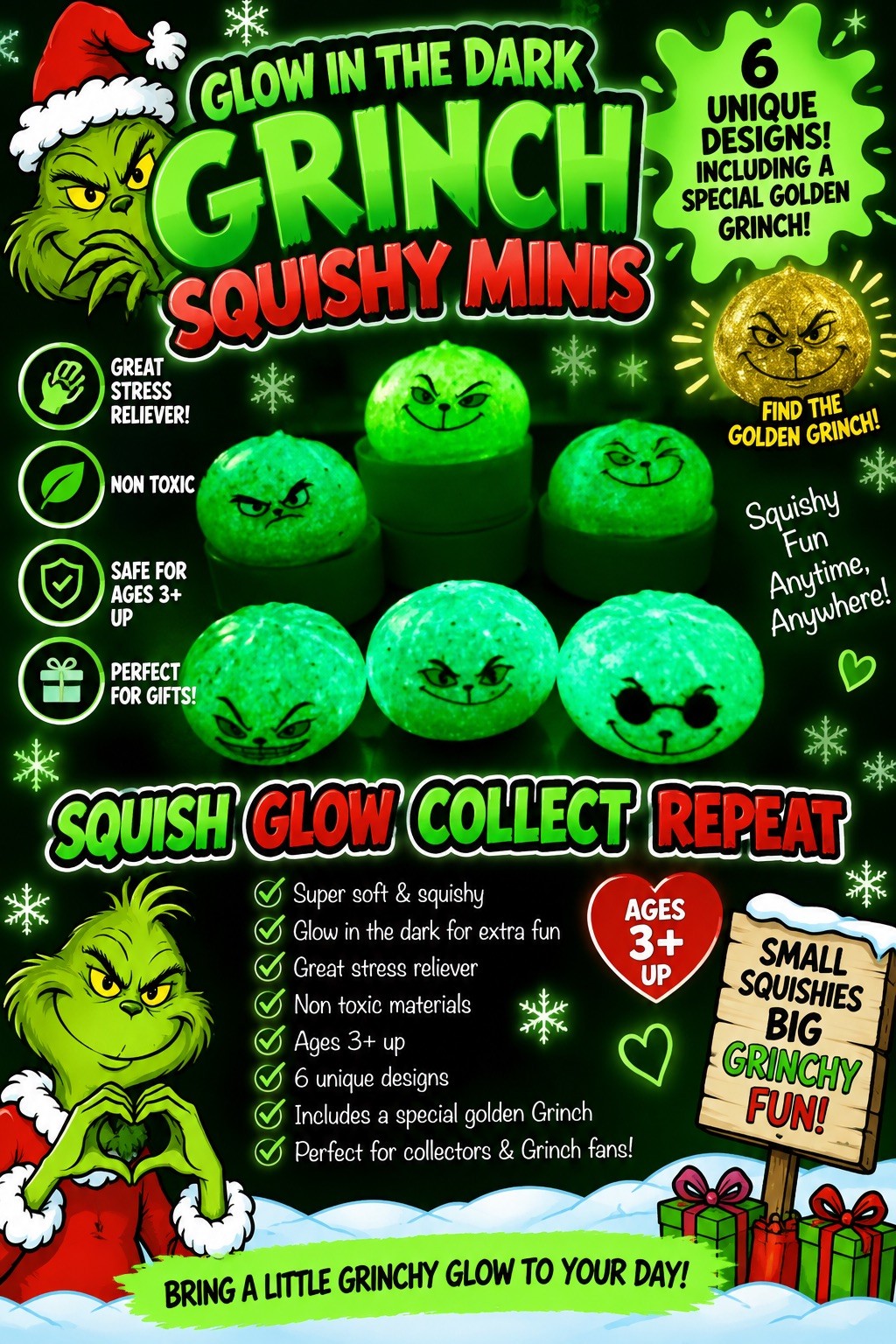 24pc Box - Glow in the Dark Mini Grinch, Get the Gold Grinch in this collection 24pc Box - Glow in the Dark Mini Grinch, Get the Gold Grinch in this collection